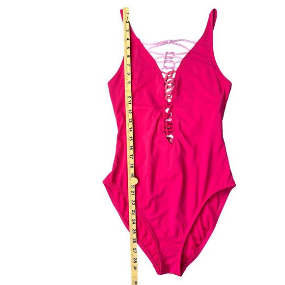 Bleu Rod Beattie Pink Lace-Up Plunge One-Piece Swimsuit - Size 10 - Picture 12 of 15
